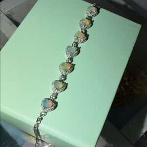 Elegant Silver Heart opal  Bracelet